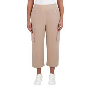 Sage Collective Women's Capri Zip Cargo Pockets Pants (Tan, X-Large)